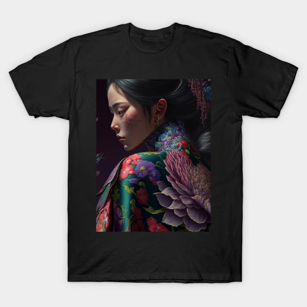Geisha in floral kimono T-Shirt by Geek Culture